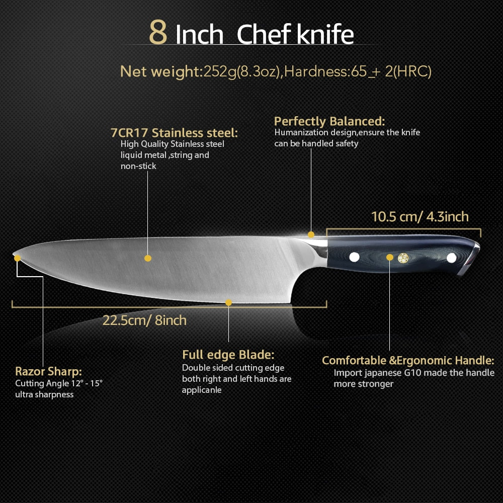 Japanese Super Sharp 8in Chef Knife, High Carbon Stainless Steel